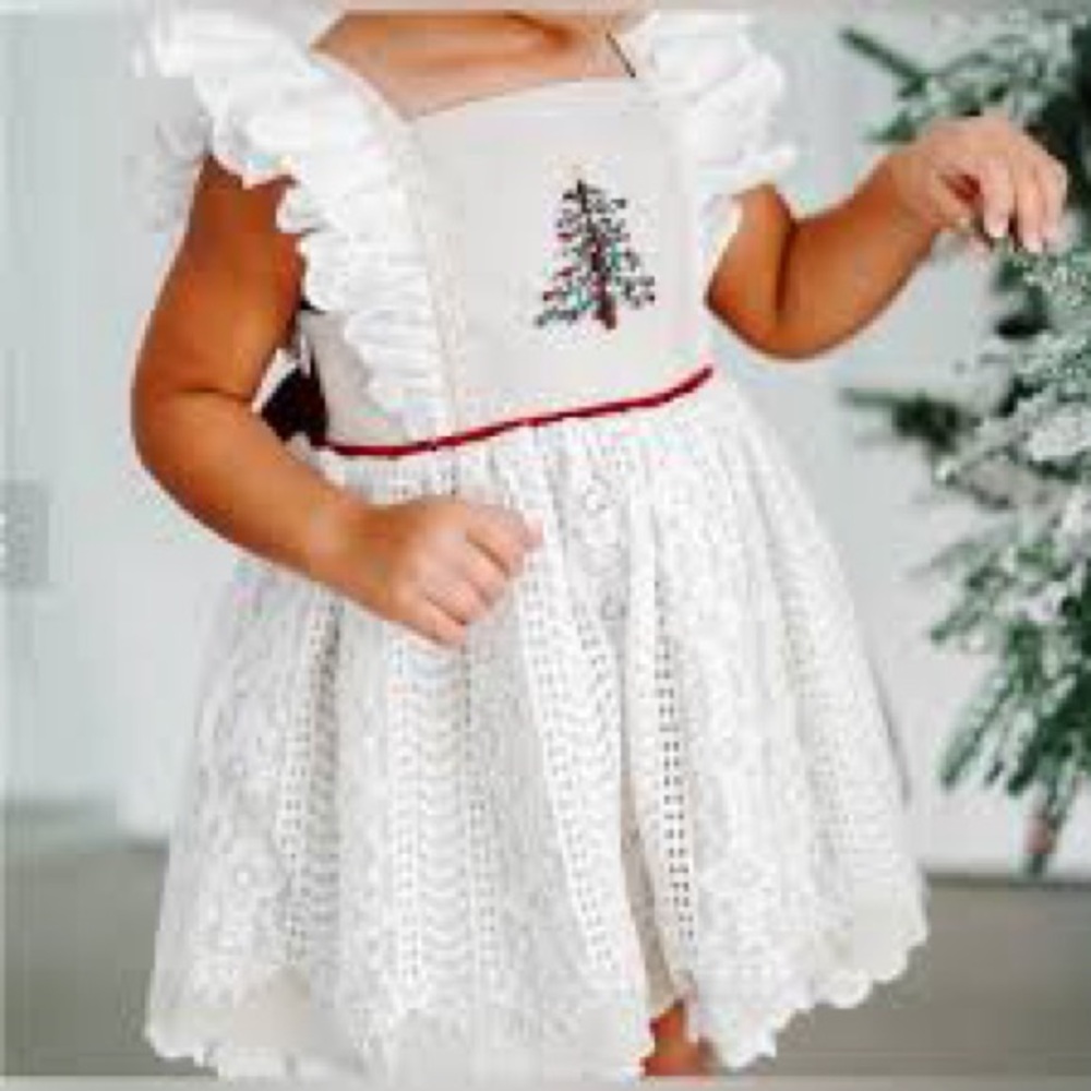 Love and Grow HTF Vintage Christmas Tree Pinafore Dress Set Size 10